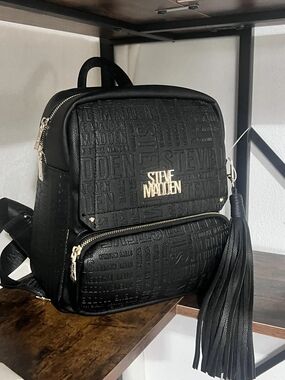Steve Madden Black Embossed Logo Mini Backpack